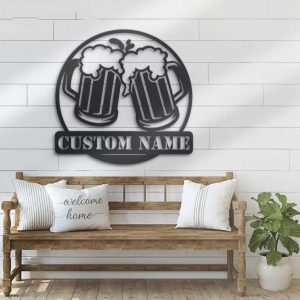 Beer Bar Beer Pub Mug Cheers Name Sign Wall Art Drinking Alcohol Personalized Metal Sign 2