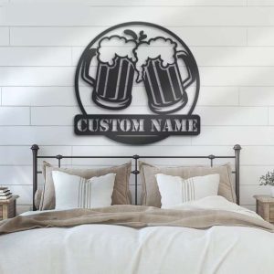 Beer Bar Beer Pub Mug Cheers Name Sign Wall Art Drinking Alcohol Personalized Metal Sign