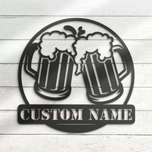 Beer Bar Beer Pub Mug Cheers Name Sign Wall Art Drinking Alcohol Personalized Metal Sign