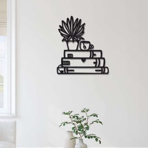 Book Coffee And Flower Metal Wall Art Reading Sign Library Wall Art Books Lover 1