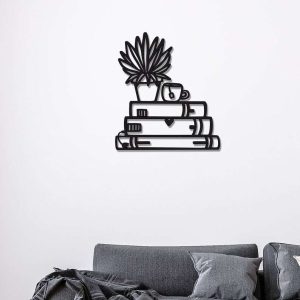 Book Coffee And Flower Metal Wall Art Reading Sign Library Wall Art Books Lover 2
