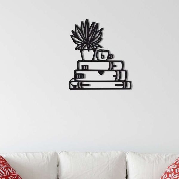 Book Coffee And Flower Metal Wall Art Reading Sign Library Wall Art Books Lover
