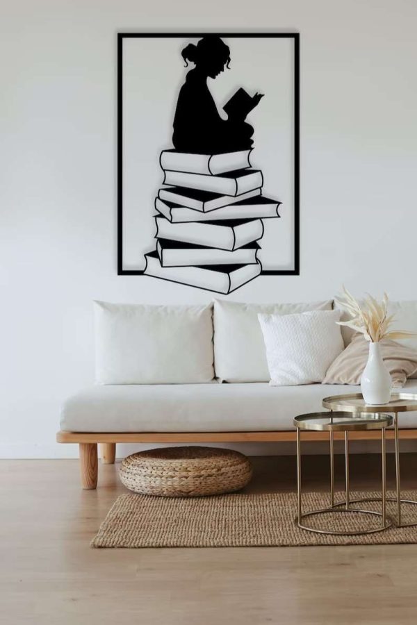 Bookish Femal Metal Art Book Lover Gift Reading Sign Wall Decor