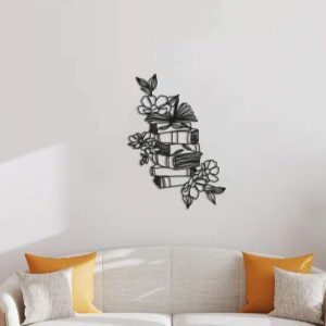 Books With Flower Metal Wall Decor Study Room Reading Sign Library Gift For Book Lover Housewarming Gift