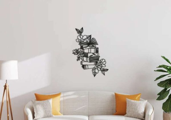 Books With Flower Metal Wall Decor Study Room Reading Sign Library Gift For Book Lover Housewarming Gift