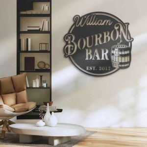 Bourbon Bar Home Pub Name Sign Wall Art Cocktail Whiskey Drinking Personalized Metal Sign 1