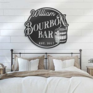 Bourbon Bar Home Pub Name Sign Wall Art Cocktail Whiskey Drinking Personalized Metal Sign 3