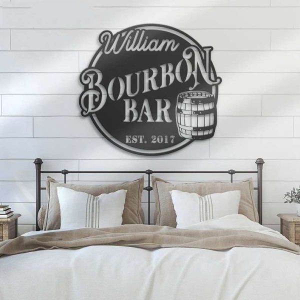 Bourbon Bar Home Pub Name Sign Wall Art Cocktail Whiskey Drinking Personalized Metal Sign