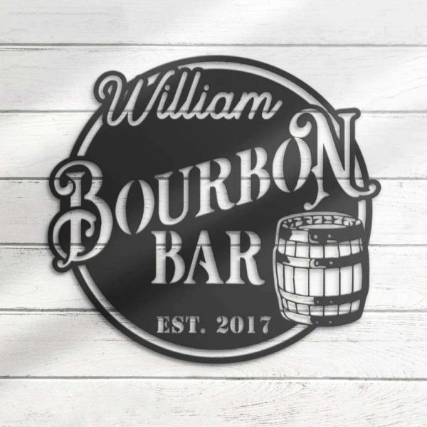Bourbon Bar Home Pub Name Sign Wall Art Cocktail Whiskey Drinking Personalized Metal Sign
