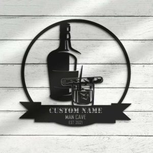 Bourbon Cigar Man Cave Home Bar Pub Cocktail Bar Sign Wall Art Personalized Metal Sign Whiskey Smoke