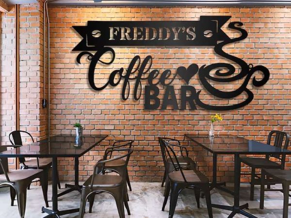 Coffee Bar Coffee Lover Name Sign Wall Art Personalized Metal Sign