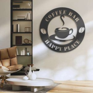 Coffee Bar Happy Place Coffee Lover Name Sign Wall Art Personalized Metal Sign 1