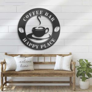 Coffee Bar Happy Place Coffee Lover Wall Art Metal Sign