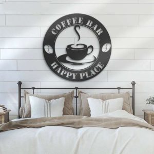 Coffee Bar Happy Place Coffee Lover Name Sign Wall Art Personalized Metal Sign 3