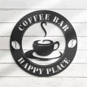 Coffee Bar Happy Place Coffee Lover Wall Art Metal Sign