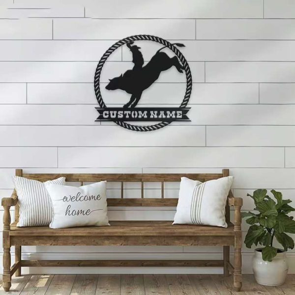 Custom Bull Rider Sign Redeo Cowboy Riding Bull Metal Wall Art