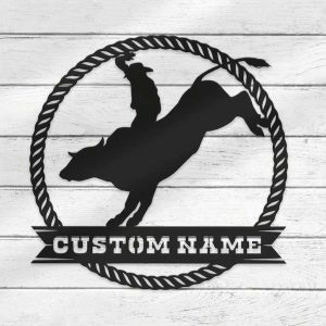 Custom Bull Rider Sign Redeo Cowboy Riding Bull Metal Wall Art