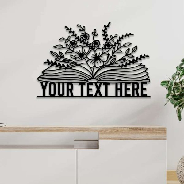 Custom Floral Book Reading Sign Book and Flowers Wall Art Gift For Readers