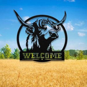 Custom Highland Cow Farm Farmhouse Metal Cow Sign Gift For Farmer 1