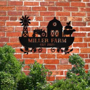 Customized Metal Farm Sign Farmhouse Decor Outdoor Cattle Pig Rooster Chicken Monogram 3