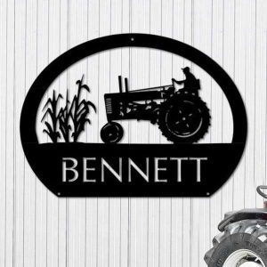 Farm Sign With Corn Stalks Tractor Family Farm Sign Personalized Metal Wall Art Outdoor Decor