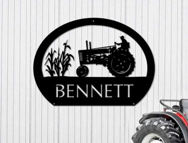 Farm Sign With Corn Stalks Tractor Family Farm Sign Personalized Metal Wall Art Outdoor Decor