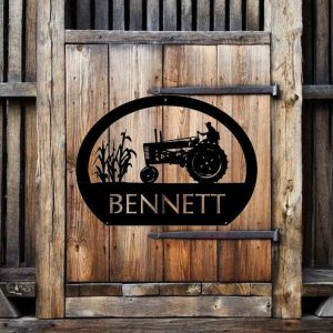 Farm Sign With Corn Stalks Tractor Family Farm Sign Personalized Metal Wall Art Outdoor Decor 2