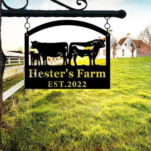 Farmhouse Farm Farmer Home Decor Personalized Metal Sign Cow Calf Chicken Tractor Sign