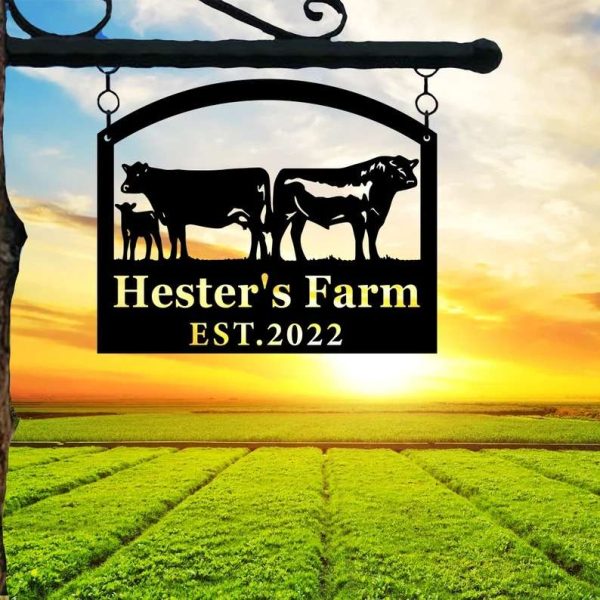 Farmhouse Farm Farmer Home Decor Personalized Metal Sign Cow Calf Chicken Tractor Sign