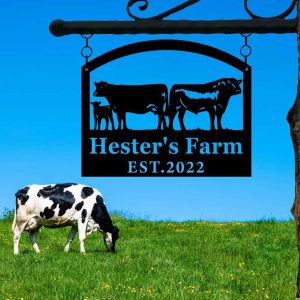 Farmhouse Farm Farmer Home Decor Personalized Metal Sign Cow Calf Chicken Tractor Sign 3