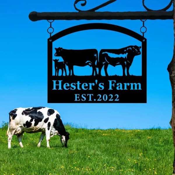 Farmhouse Farm Farmer Home Decor Personalized Metal Sign Cow Calf Chicken Tractor Sign