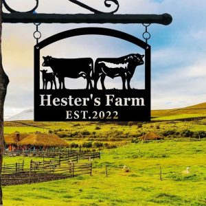 Farmhouse Farm Farmer Home Decor Personalized Metal Sign Cow Calf Chicken Tractor Sign 4