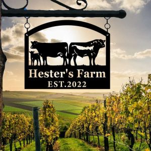 Farmhouse Farm Farmer Home Decor Personalized Metal Sign Cow Calf Chicken Tractor Sign 6