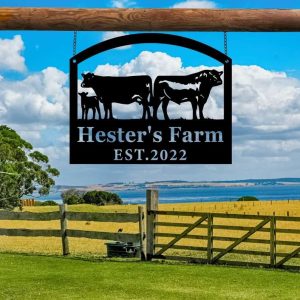 Farmhouse Farm Farmer Home Decor Personalized Metal Sign Cow Calf Chicken Tractor Sign 7