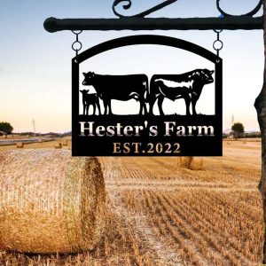 Farmhouse Farm Farmer Home Decor Personalized Metal Sign Cow Calf Chicken Tractor Sign 8