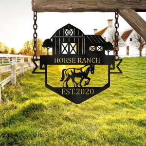 Farmhouse Name Metal Sign Horse Ranch Outdoor Family Ranch Sign Horse Lover Gift 1
