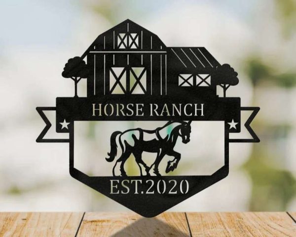 Farmhouse Name Metal Sign Horse Ranch Outdoor Family Ranch Sign Horse Lover Gift