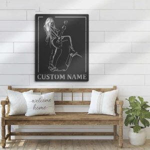 Female Play Guitar Girl Rock And Roll Music Room Guitar Player Singer Personalized Metal Sign 2