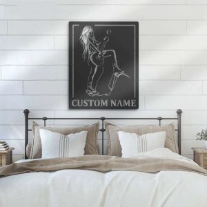Female Play Guitar Girl Rock And Roll Music Room Guitar Player Singer Personalized Metal Sign 3