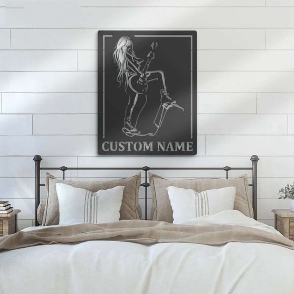 Female Play Guitar Girl Rock And Roll Music Room Guitar Player Singer Personalized Metal Sign