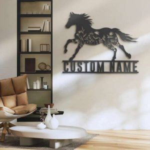 Floral Horse Farmhouse Personalized Horse Flower Lover Metal Ranch Sign 1 1
