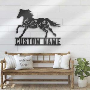 Floral Horse Farmhouse Personalized Horse Flower Lover Metal Ranch Sign 2 1