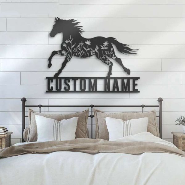 Floral Horse Farmhouse Personalized Horse Flower Lover Metal Ranch Sign