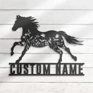 Floral Horse Farmhouse Personalized Horse Flower Lover Metal Ranch Sign 4 1