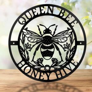 Floral Queen Bee Honey Hive Custom Bee Keeper Metal Sign 1