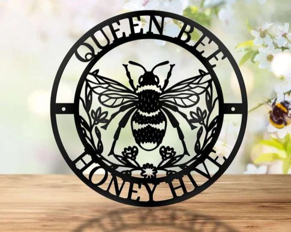 Floral Queen Bee Honey Hive Custom Bee Keeper Metal Sign