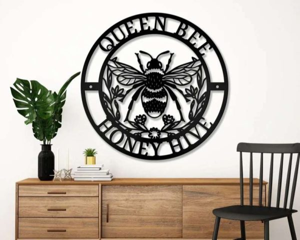 Floral Queen Bee Honey Hive Custom Bee Keeper Metal Sign