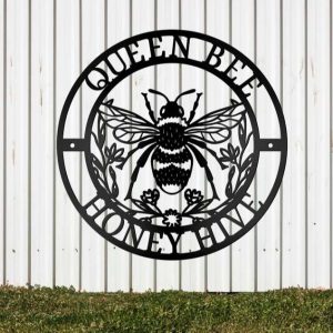 Floral Queen Bee Honey Hive Custom Bee Keeper Metal Sign 4