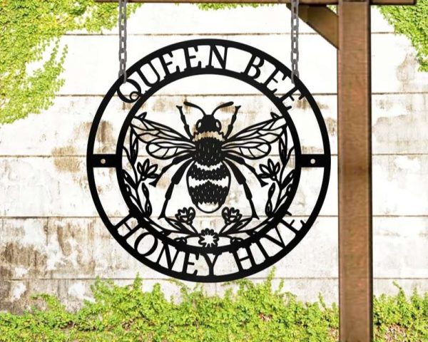 Floral Queen Bee Honey Hive Custom Bee Keeper Metal Sign