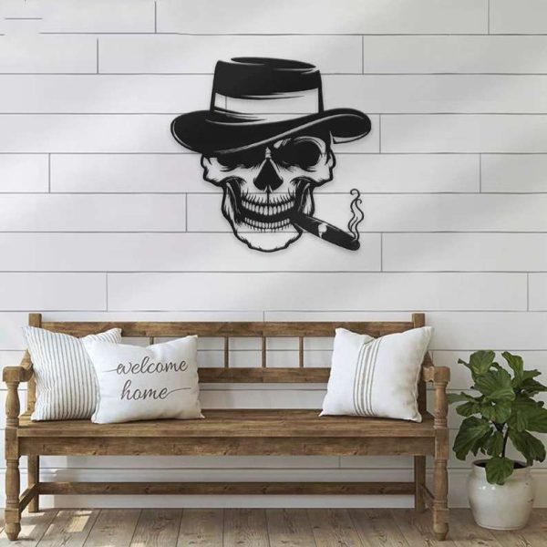 Gangter Sugar Skull Cigar Smoking Bar Sign Wall Art Metal Sign Smoker Man Cave Gift